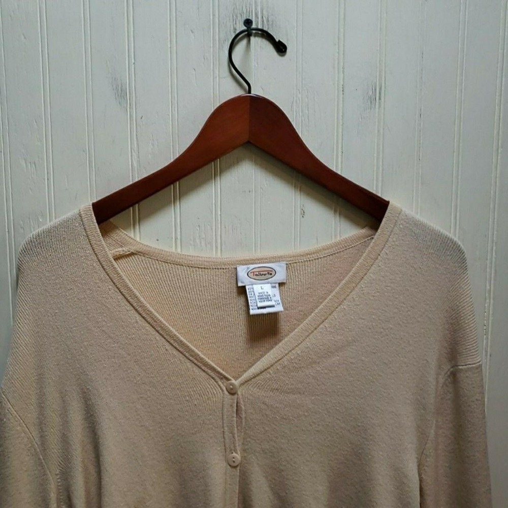 Talbots Cardigan Sweater Womens Large Beige V Neck Button Front Knit Lightweight